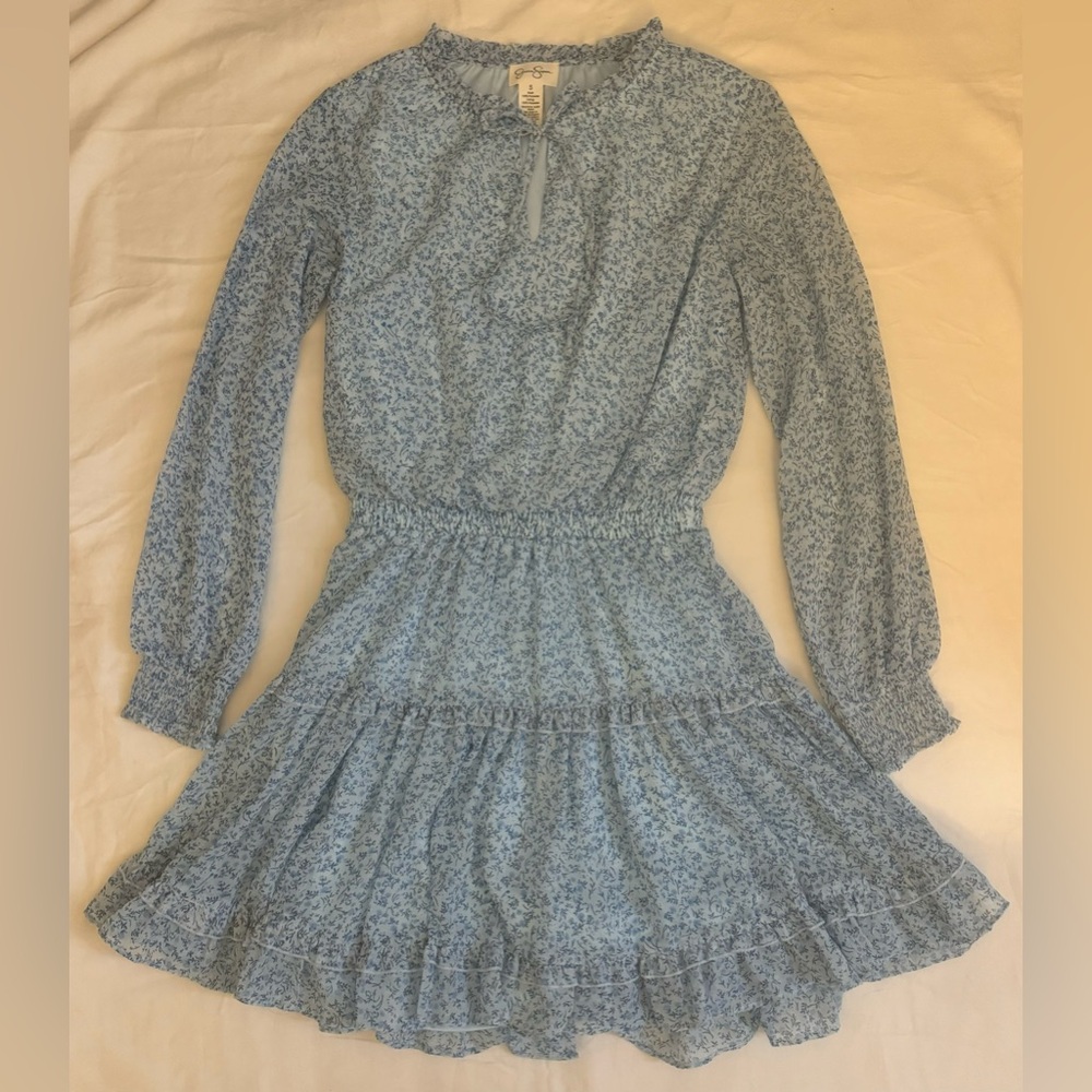 Jessica Simpson Blue Floral Long Sleeve Dress - Size S